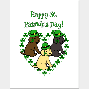 Cute and Happy St. Patrick's Day Labrador Puppies Posters and Art